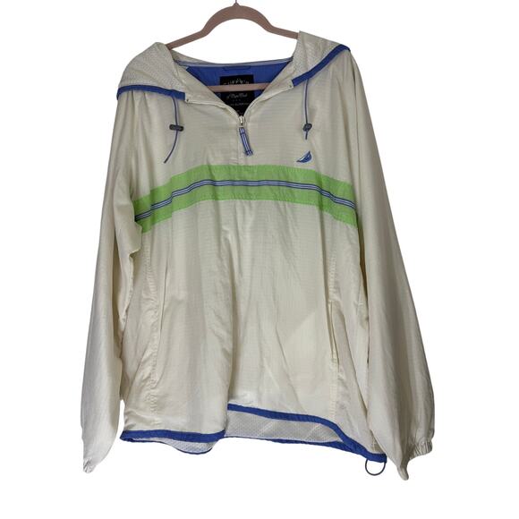 Cuffy's of Cape Cod White Blue Quarter Zip Pullover Windbreaker Jacket Size 2X - Picture 1 of 10